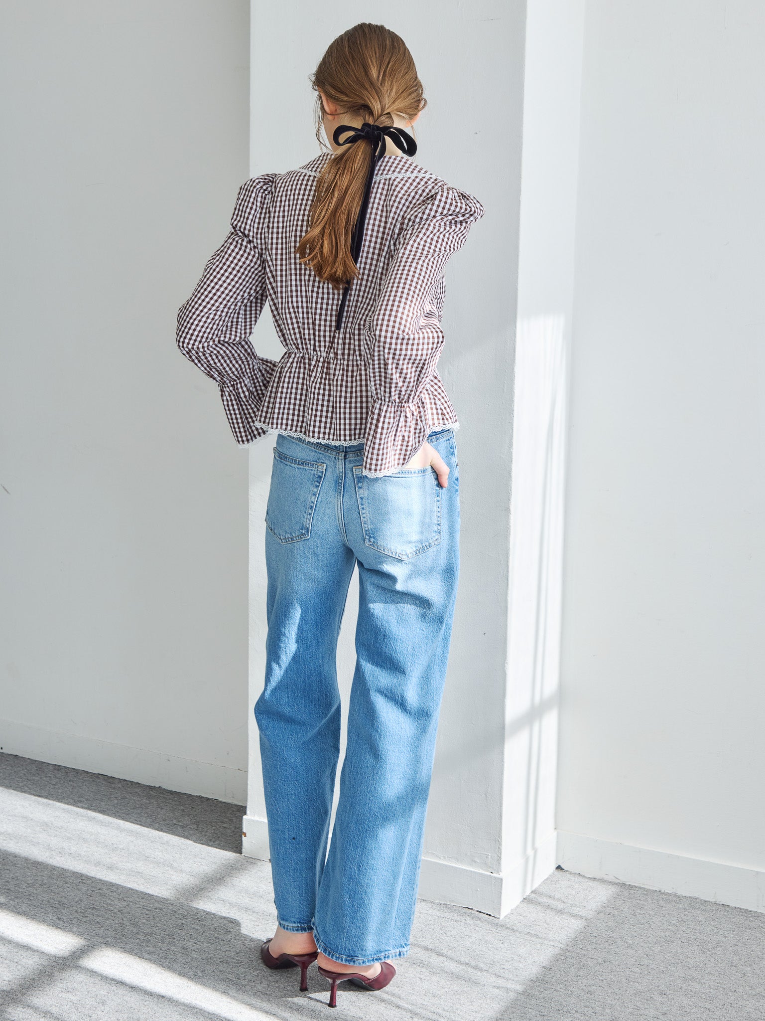 Front ribbon blouse ブラウン size:M model:171cm ANIUTA