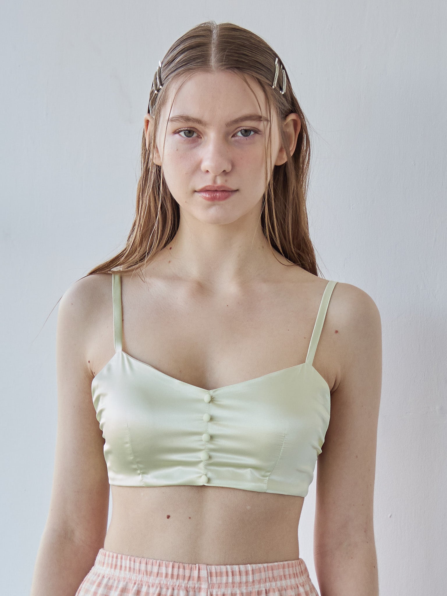 Satin bra top ライム size:M model:171cm ANIUTA