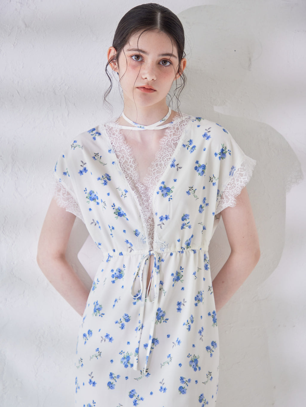 Lace trimming flower dress ブルー size:M model:170cm ALICE