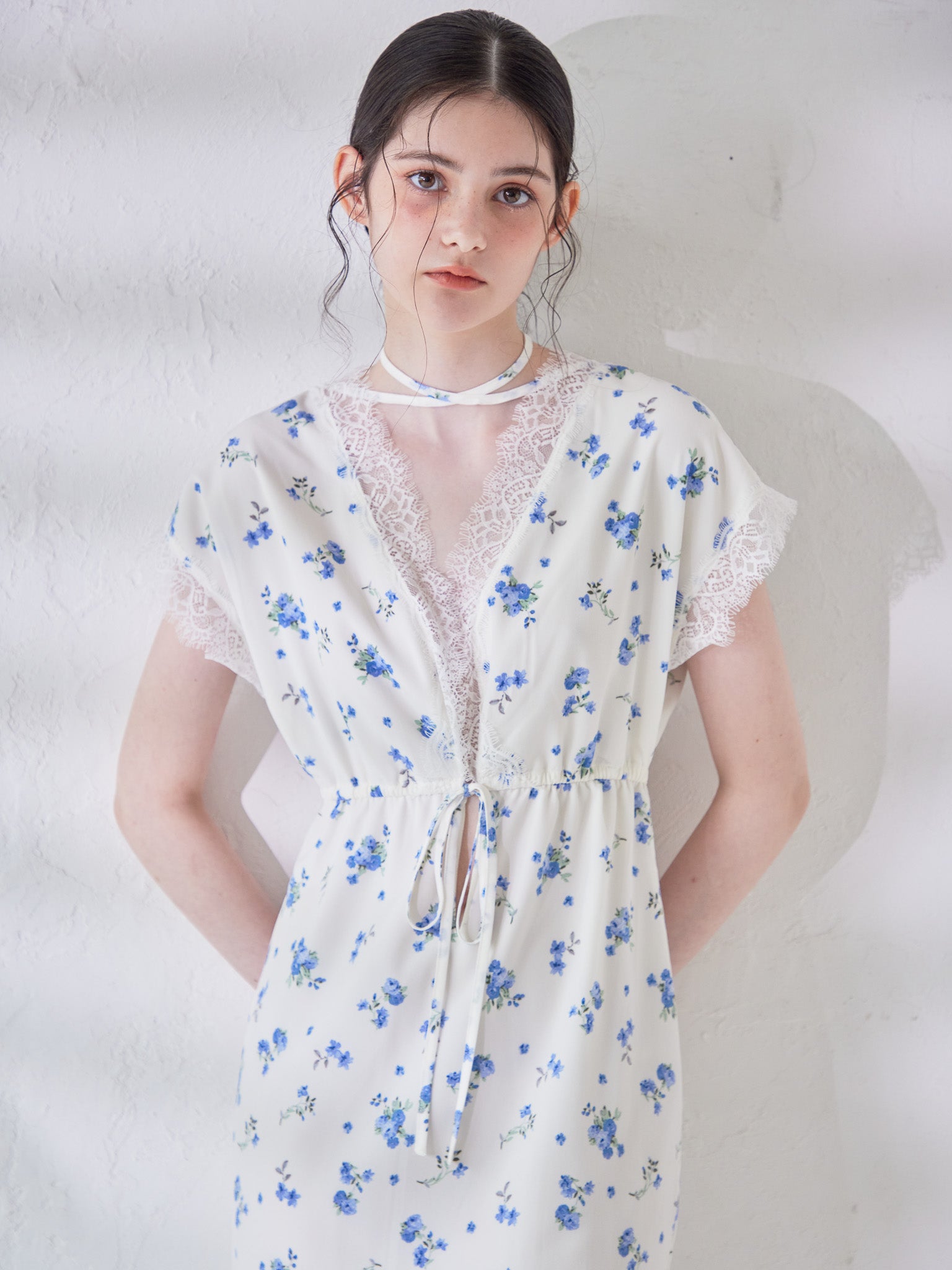 Lace trimming flower dress ブルー size:M model:170cm ALICE