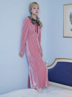 Ribbon embroidered velour dress & tippet ピンク size:M model:163cm MINAMI