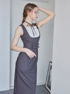 Ribbon waist dress グレー size:M model:171cm ANIUTA