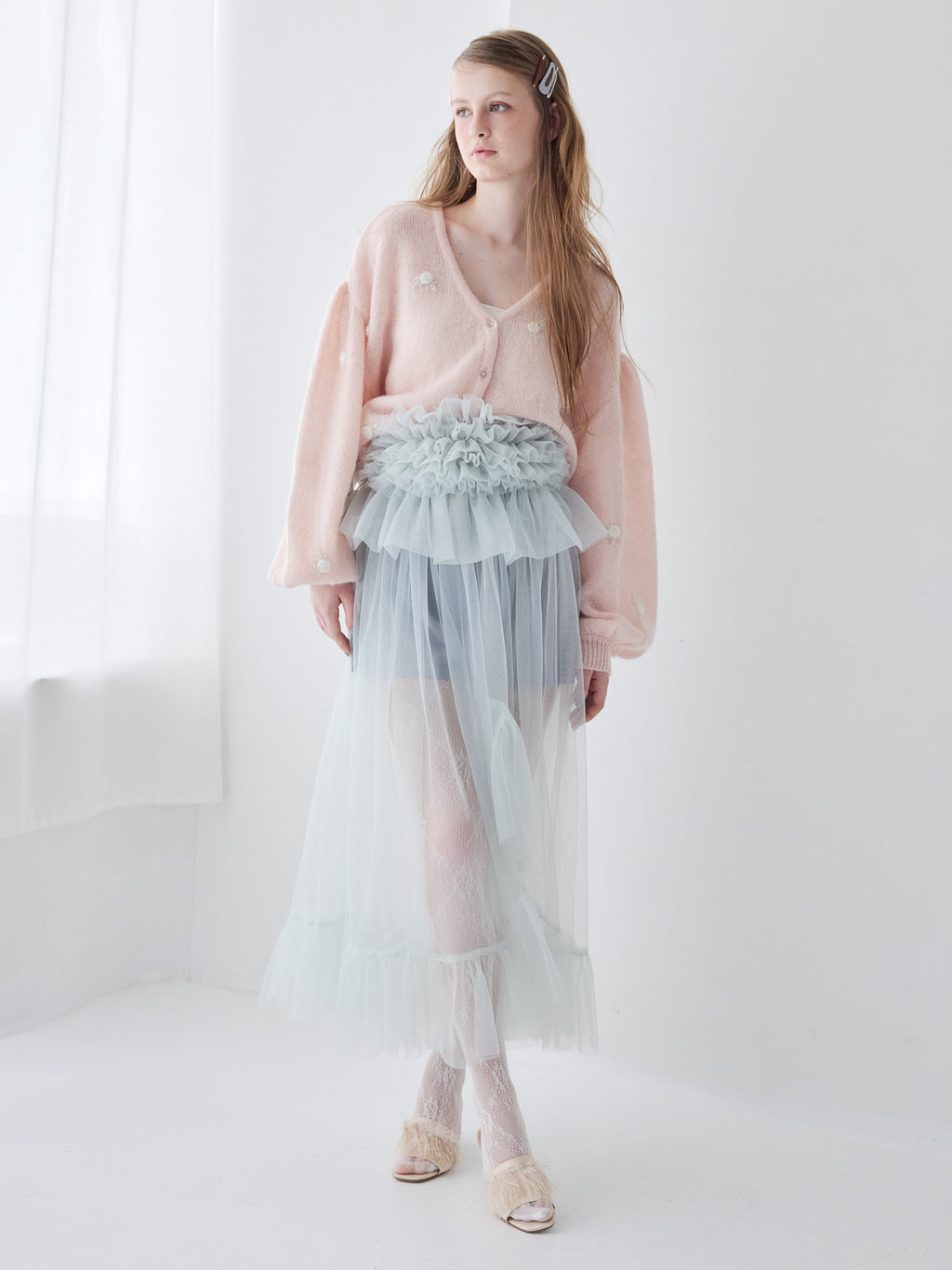 Many rose embroidery cardigan ピンク size:M model:173cm ALINA