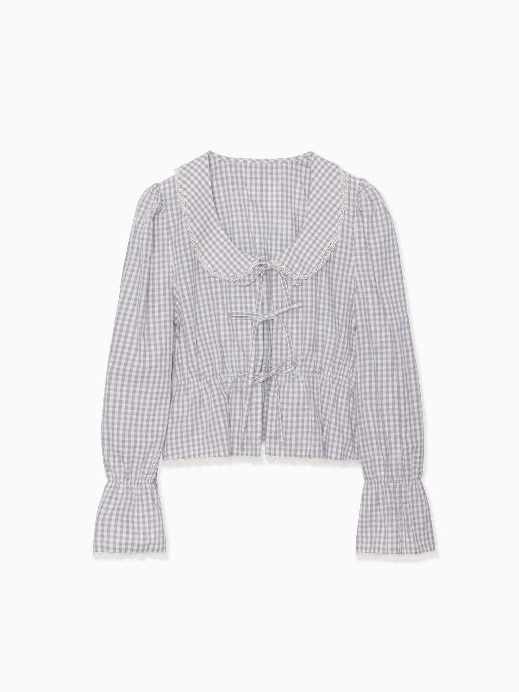 Front ribbon blouse グレー