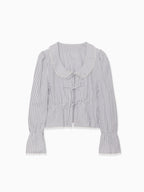 Front ribbon blouse グレー