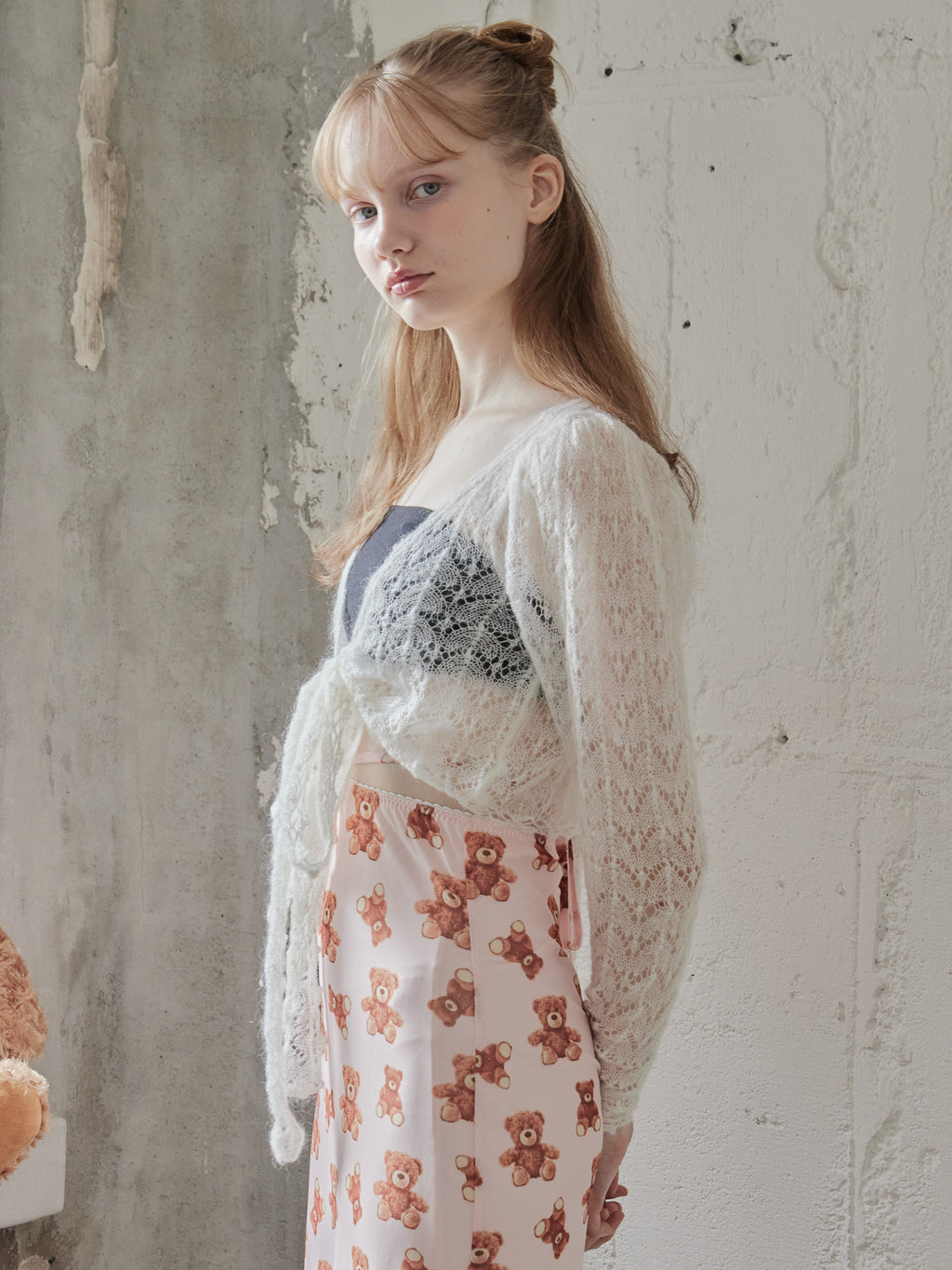 Mohair crochet ribbon cardigan ホワイト size:M model:173cm DASHA.G