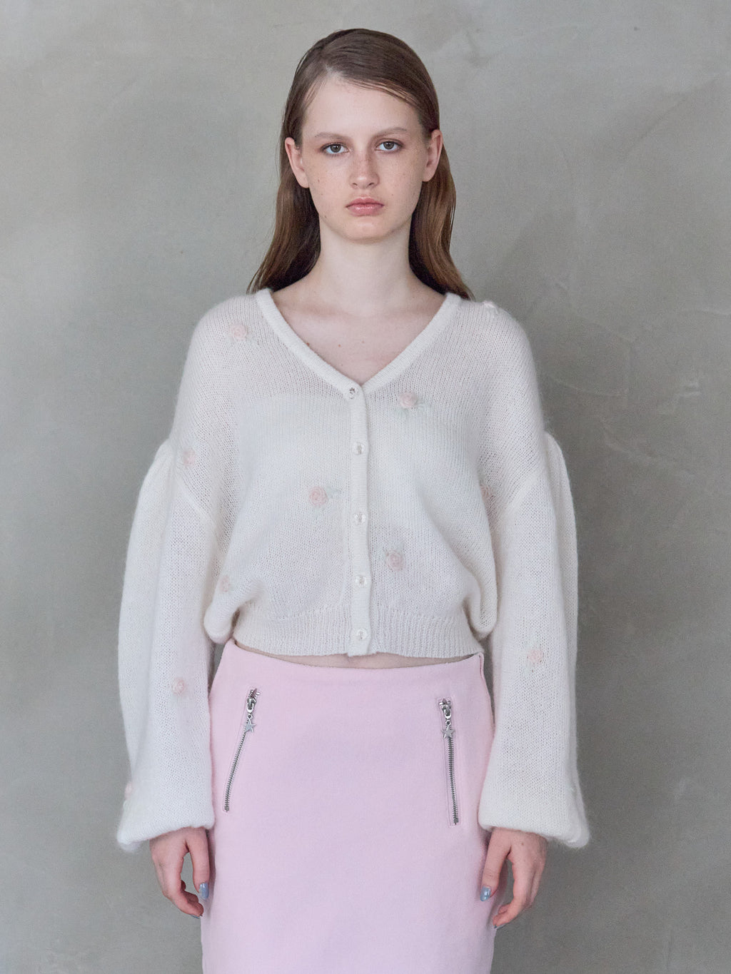 Many rose embroidery cardigan ホワイト size:M model:173cm ALINA