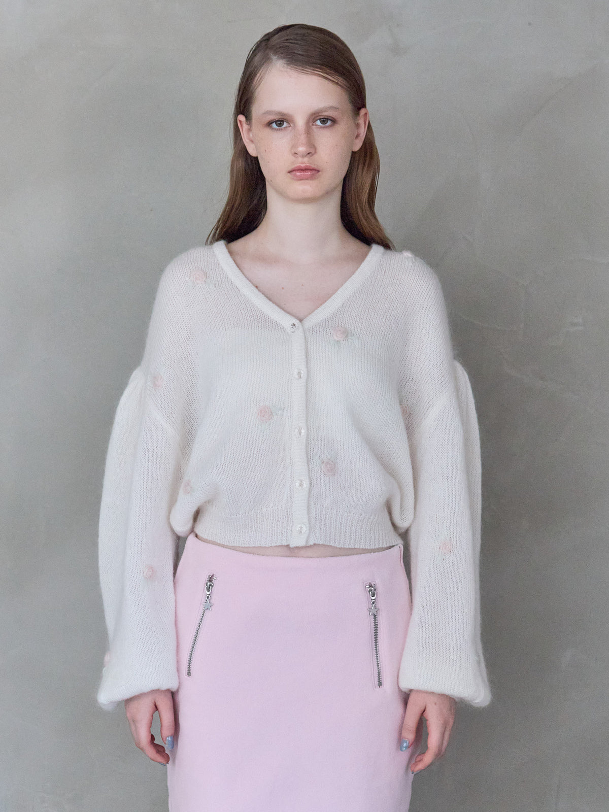 Many rose embroidery cardigan ホワイト size:M model:173cm ALINA