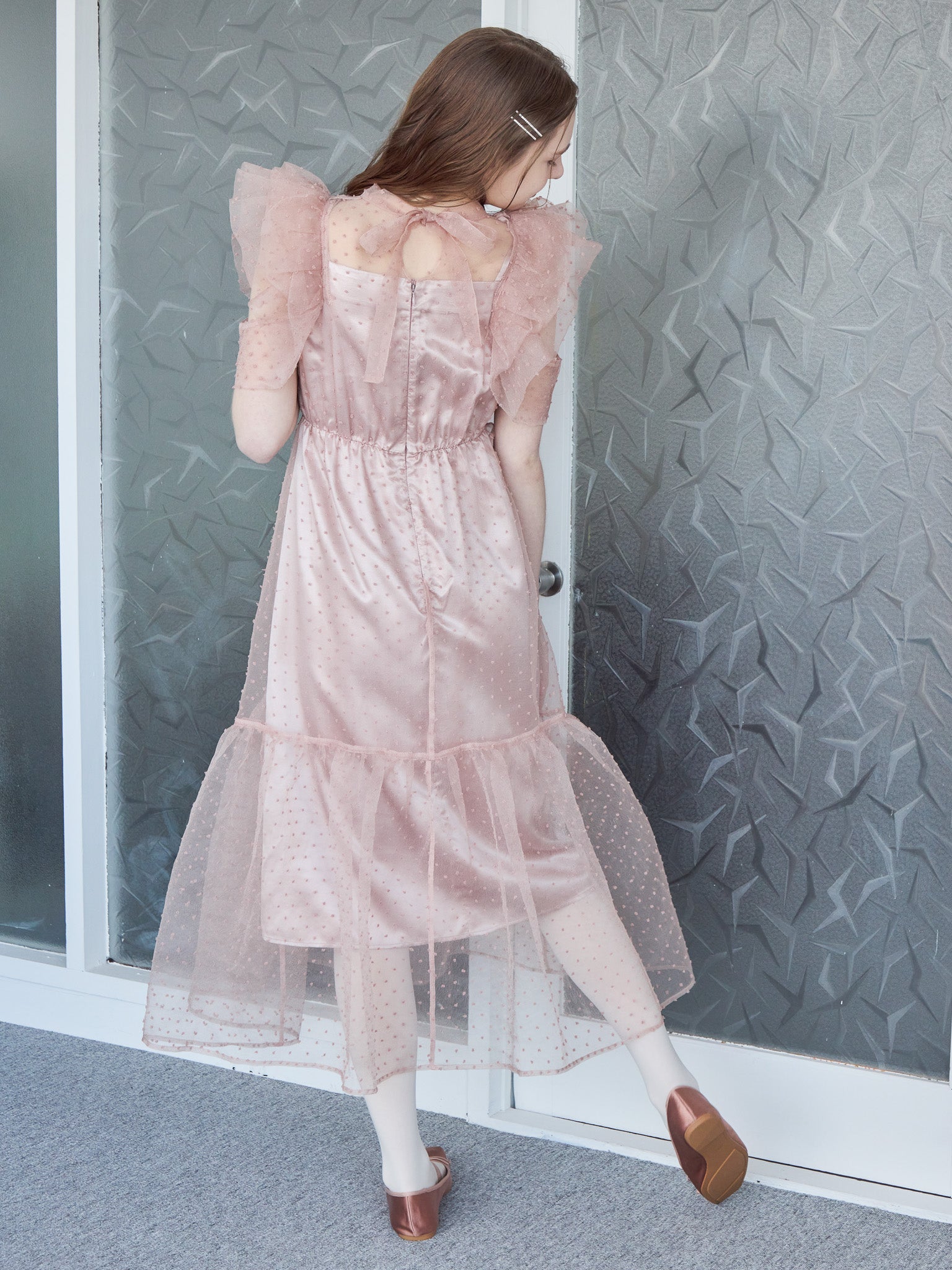 Dot organdy dress ピンクベージュ size:M model:171cm ANIUTA