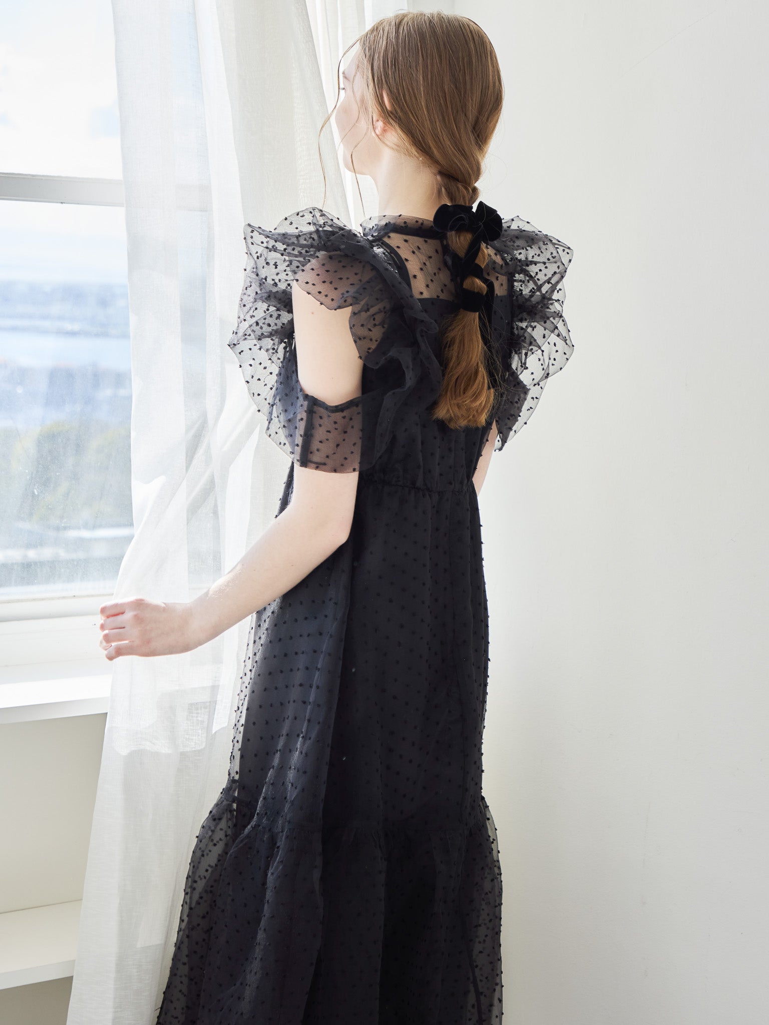 Dot organdy dress ブラック size:M model:171cm ANIUTA