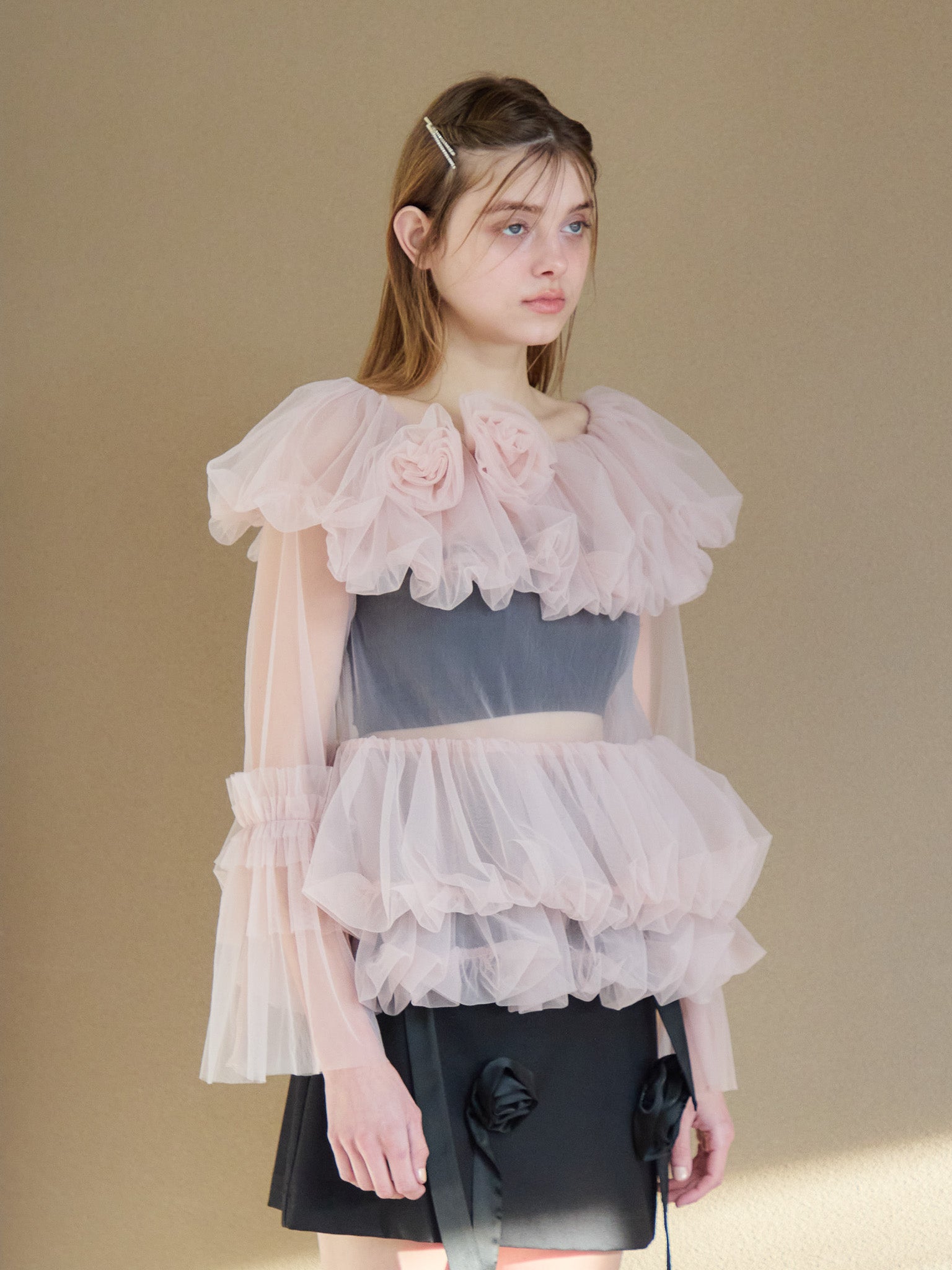 Rose tulle off shoulder blouse ピンク size:M model:174cm KATERYNA