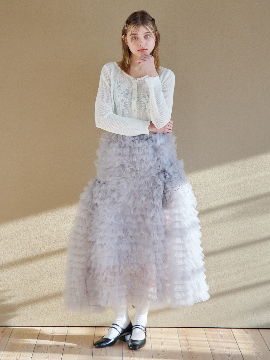 Tulle tiered volume skirt グレー size:M model:174cm KATERYNA