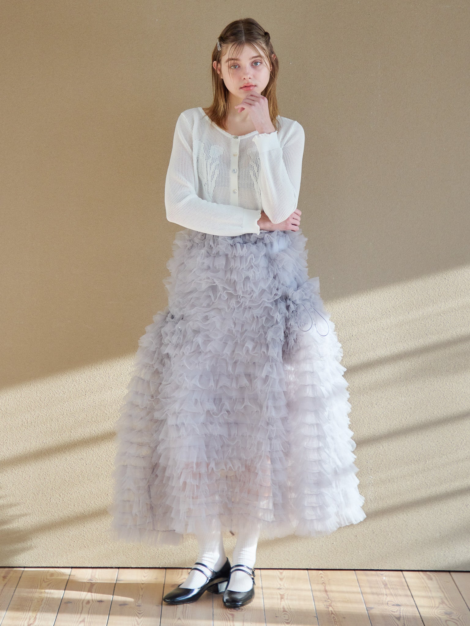 Tulle tiered volume skirt グレー size:M model:174cm KATERYNA