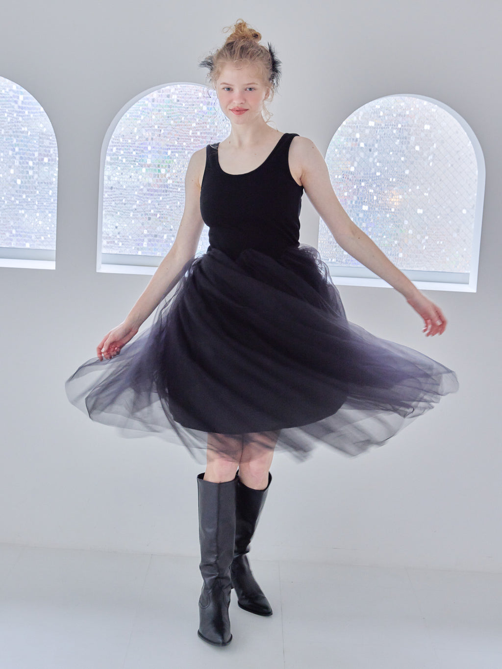 Volume tulle skirt tank dress ブラック size:M model:173cm Olesia