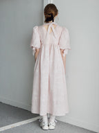 Ribbon jaquard volume dress ピンク size:M model:171cm ANIUTA