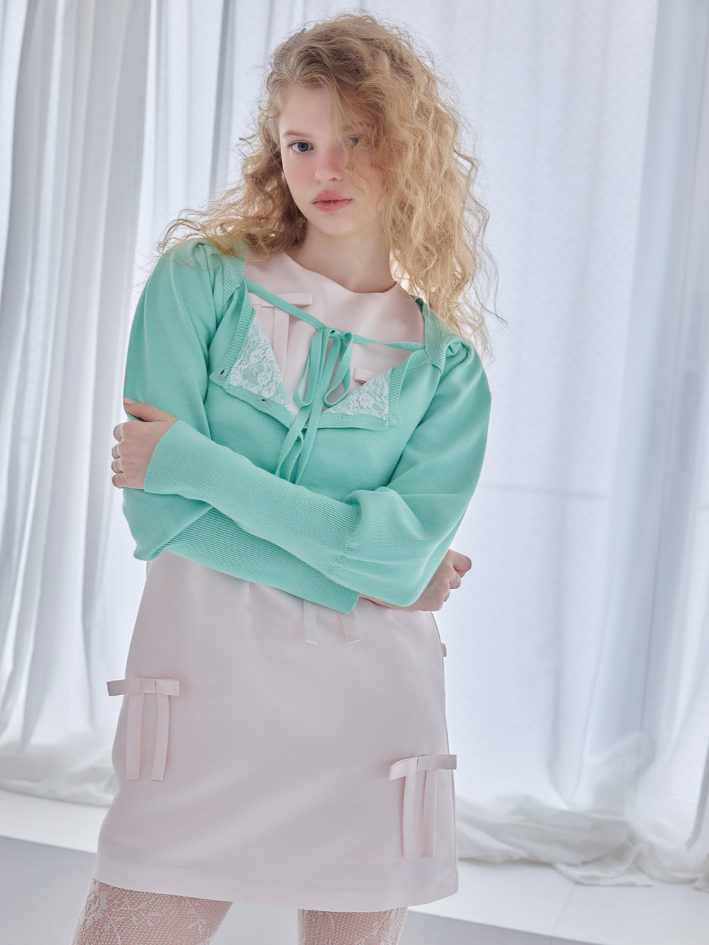 Lace lined cardigan グリーン size:M model:173cm Olesia