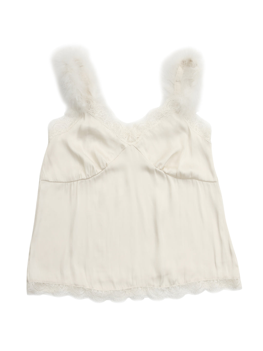 Fur shoulder satin camisole ホワイト
