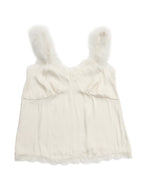 Fur shoulder satin camisole ホワイト