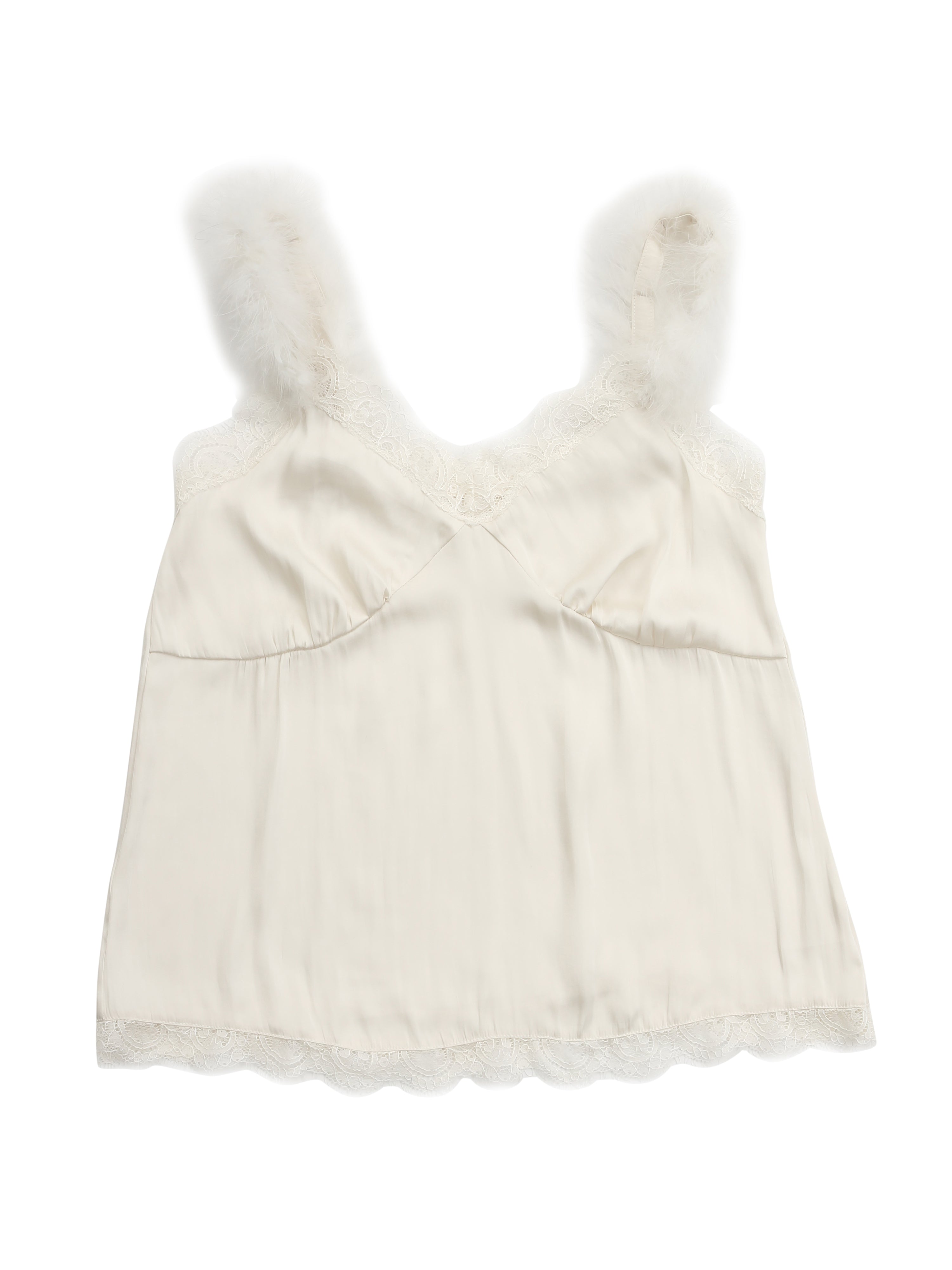 Fur shoulder satin camisole ホワイト