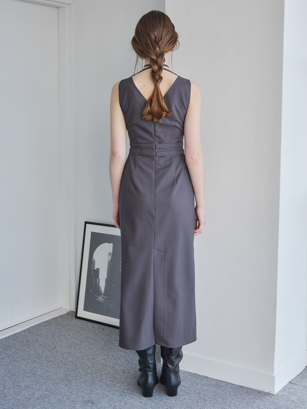 Ribbon waist dress グレー size:M model:171cm ANIUTA