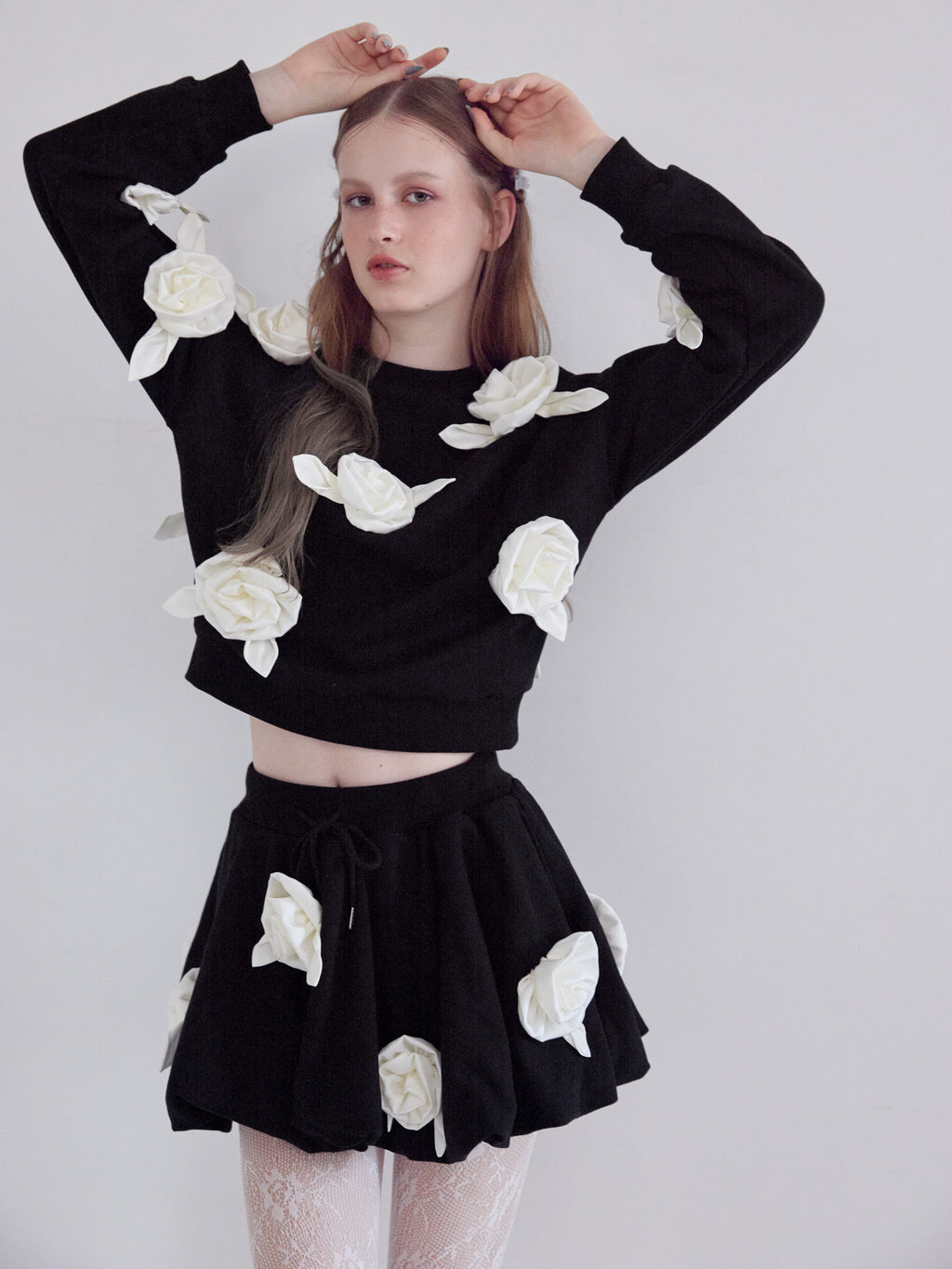 Many rose sweat balloon skirt ブラック size:M model:173cm ALINA