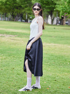 Rose satin docking rib dress ブラック size:M model:170cm ALICE
