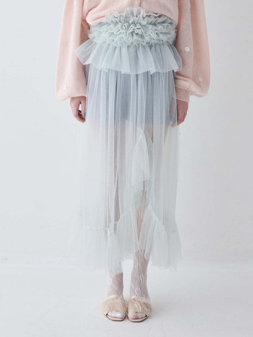 Frill tulle skirt & shorts set ミント size:M model:173cm ALINA