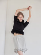 Hem tulle rib knit ブラック size:M model:174cm LERA