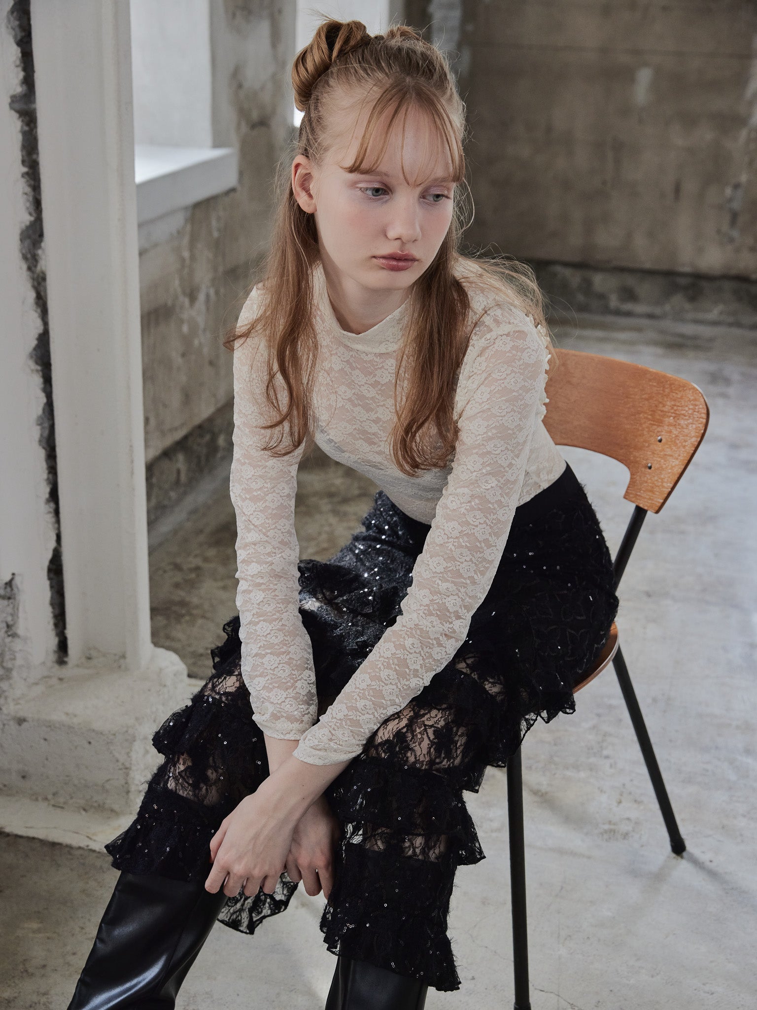 Back open race bodysuit アイボリー size:M model:173cm DASHA.G