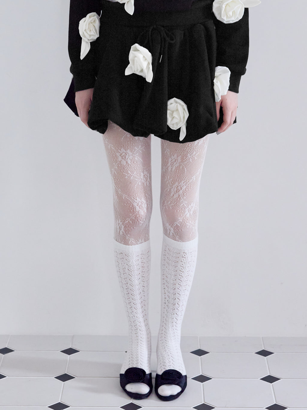 Many rose sweat balloon skirt ブラック size:M model:173cm ALINA