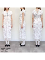 Lace trimming flower dress ピンク