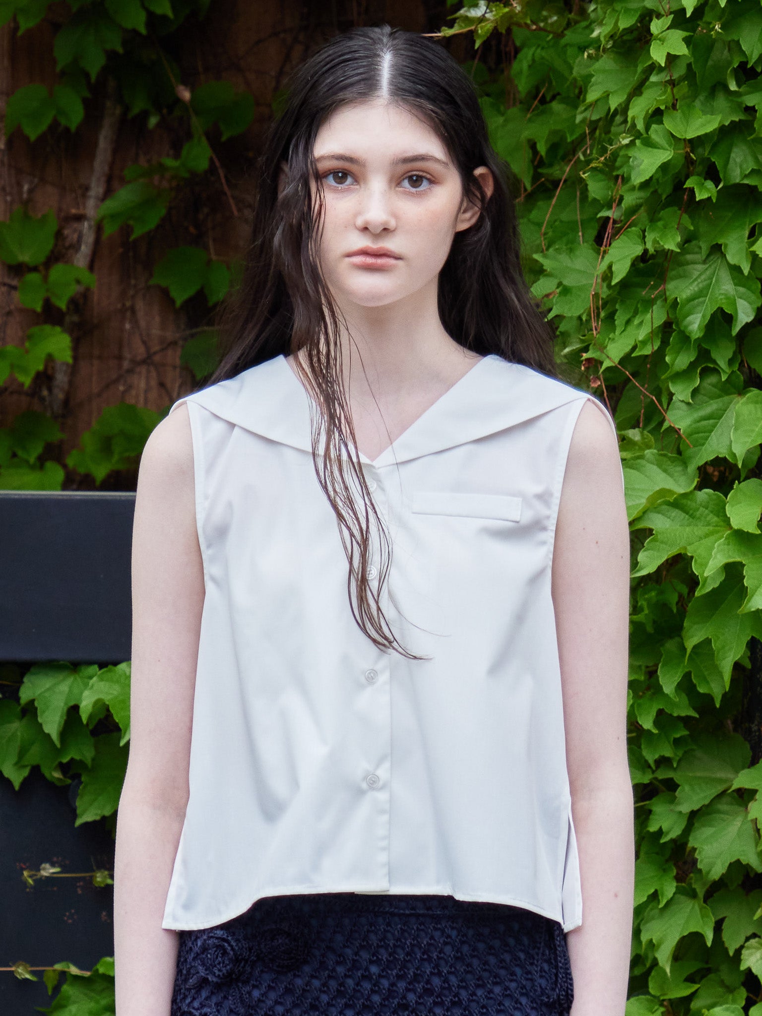Rhinestone logo sailor collar shirt ホワイト size:M model:170cm ALICE