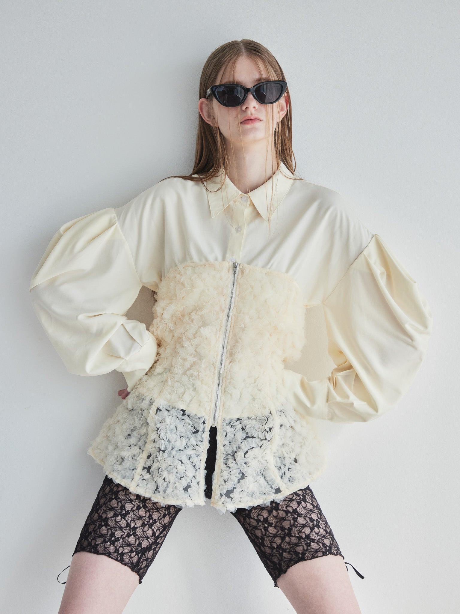 Tulle bare top & shirt set イエロー size:M model:174cm LERA