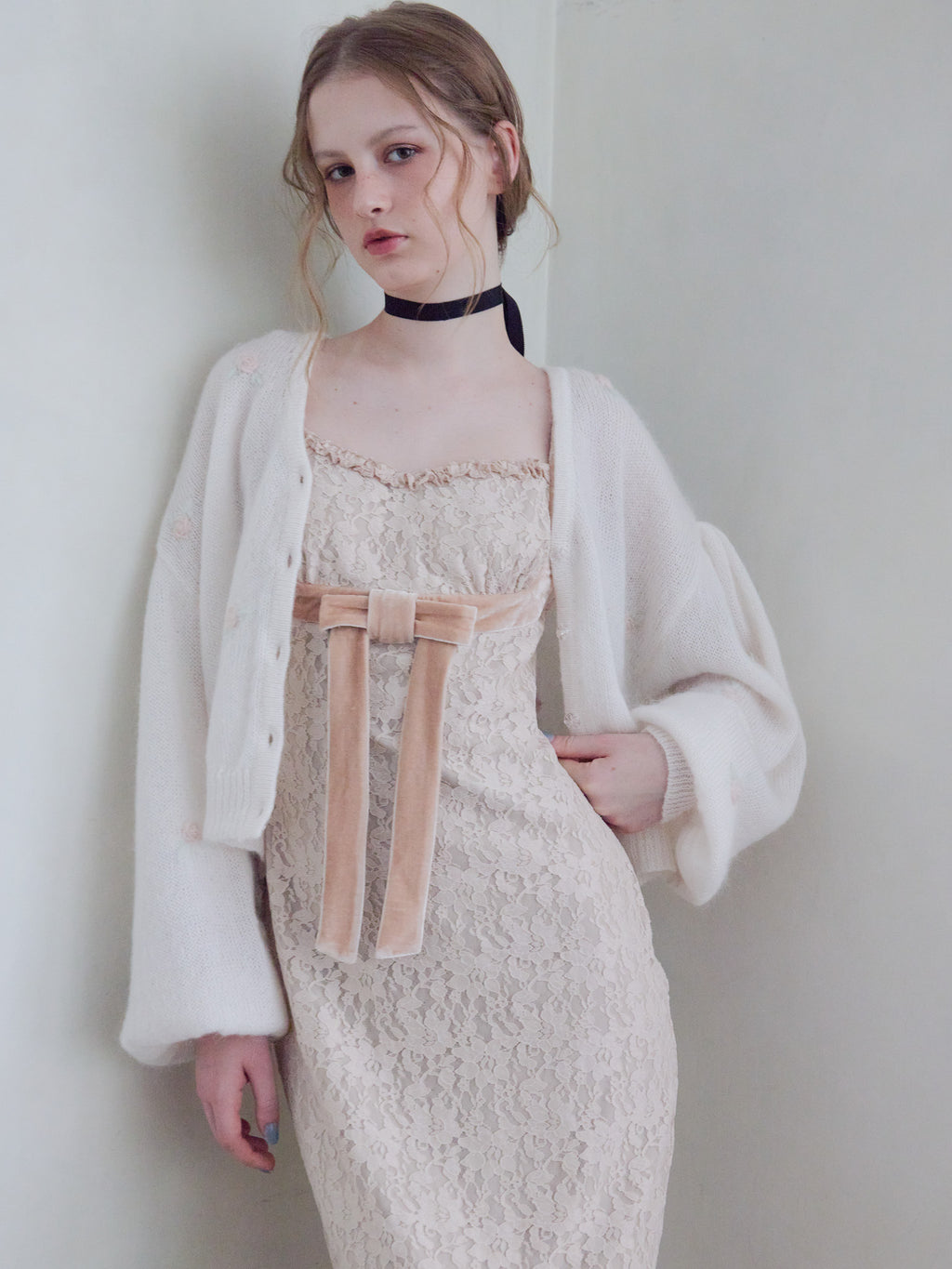 Many rose embroidery cardigan ホワイト size:M model:173cm ALINA