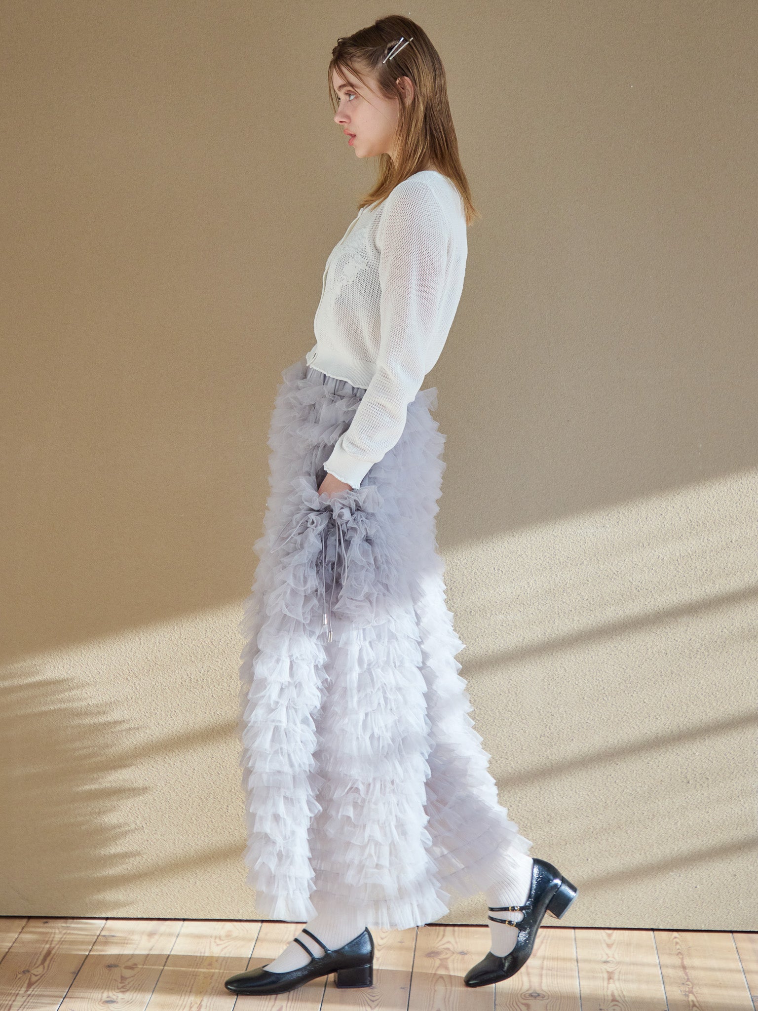 Tulle tiered volume skirt グレー size:M model:174cm KATERYNA