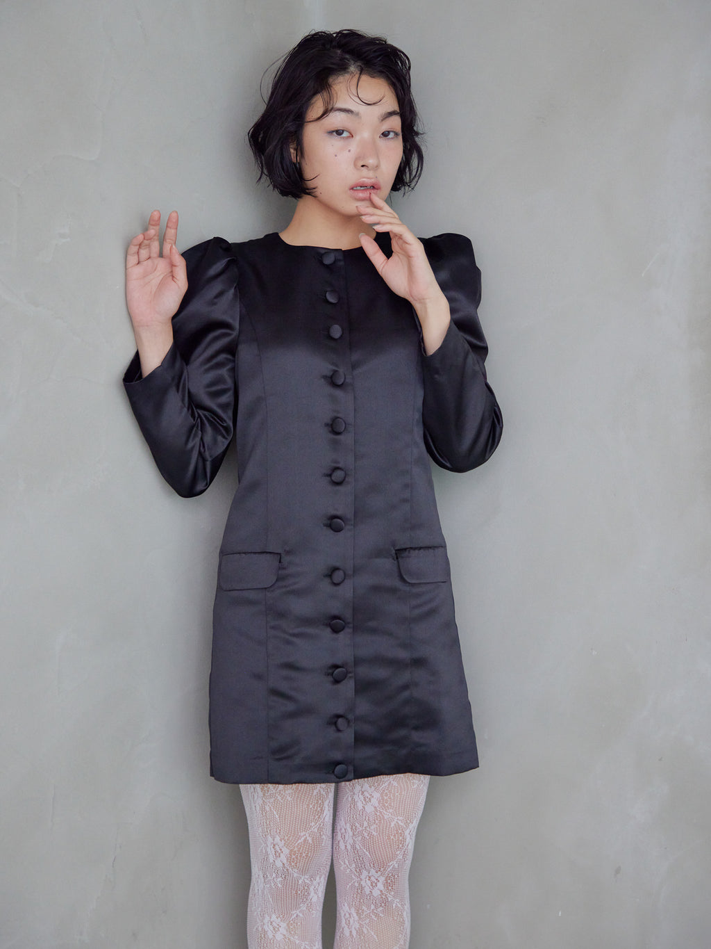Volume sleeve mini dress ブラック size:M model:161cm 富樫かなえ