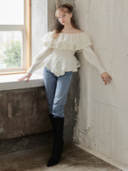 Shiny lace frill knit top ホワイト size:M model:173cm DASHA.G