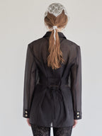 Ribbon sheer jacket ブラック size:M model:174cm LERA