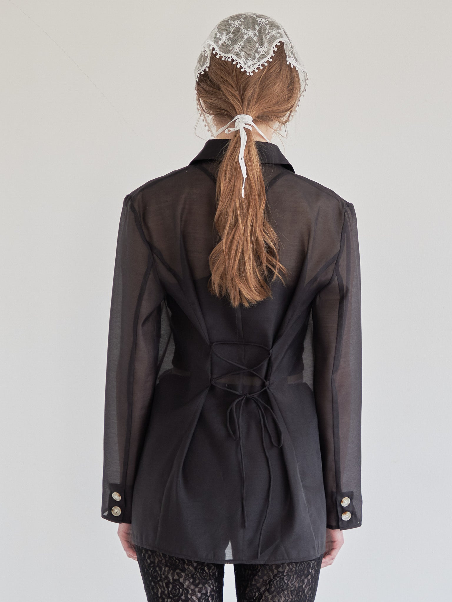 Ribbon sheer jacket ブラック size:M model:174cm LERA