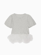 Tulle hem small floral print cardigan グレー