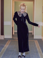 Ribbon embroidered velour dress & tippet ブラック size:M model:163cm MINAMI