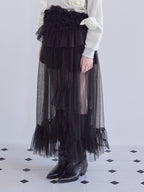 Frill tulle skirt & shorts set ブラック size:M model:173cm ALINA