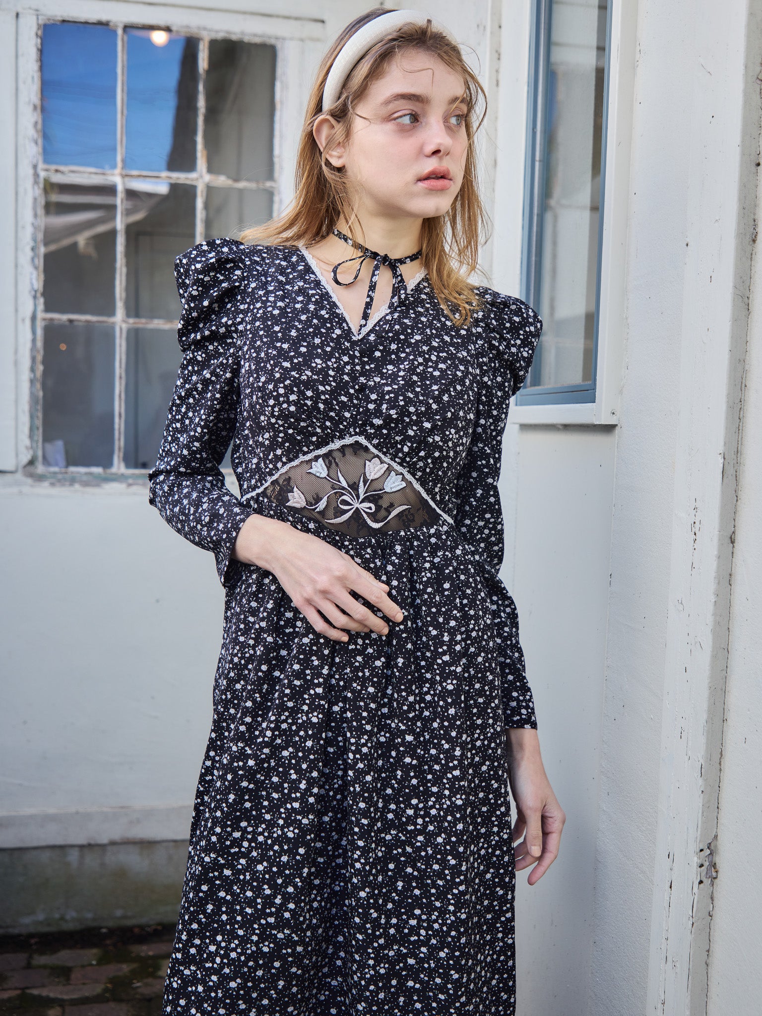 Tulip embroidered dress ブラック size:M model:174cm KATERYNA