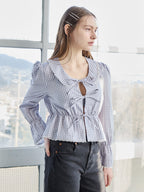 Front ribbon blouse グレー size:M model:171cm ANIUTA