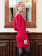 Back open shaggy knit mini dress レッド size:M model:163cm MINAMI