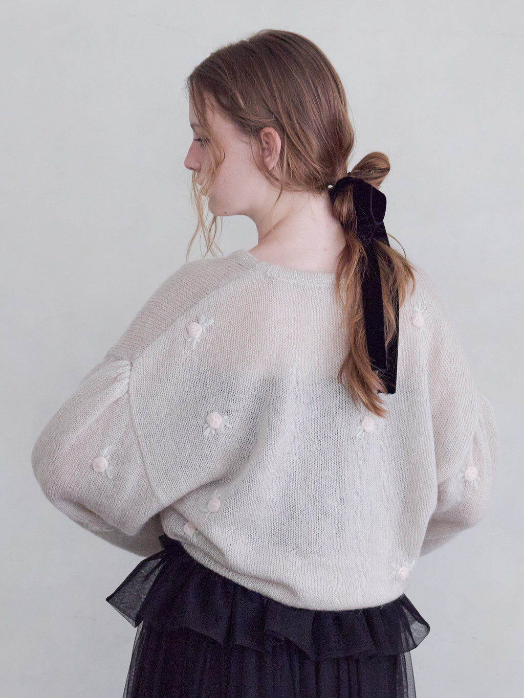 Many rose embroidery cardigan モカ size:M model:173cm ALINA