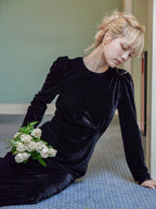 Ribbon embroidered velour dress & tippet ブラック size:M model:163cm MINAMI