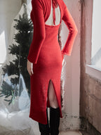 Back open shiny knit dress レッド size:M model:173cm DASHA.G