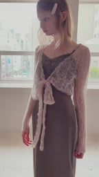 Mohair crochet ribbon cardigan