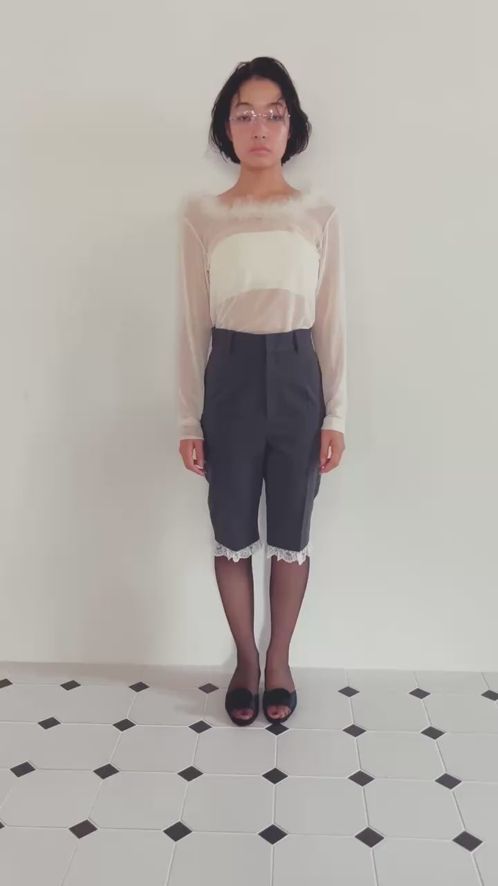 Fur trimmed sheer top